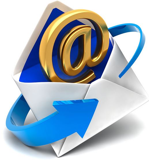 Picture of the "at" symbol emerging from an envelope with a blue arrow circling the envelope, representing an e-mail, from this link.